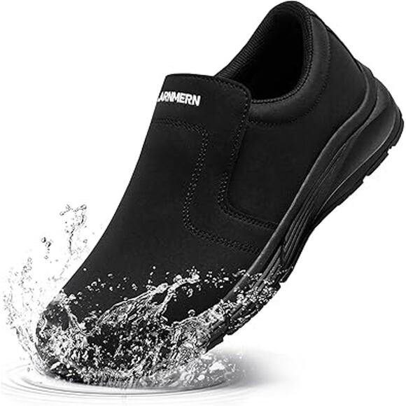 New Larnmern Mens Size 12 Black Faux Leather Non Slip Slide On Waterproof Shoes - Picture 1 of 6